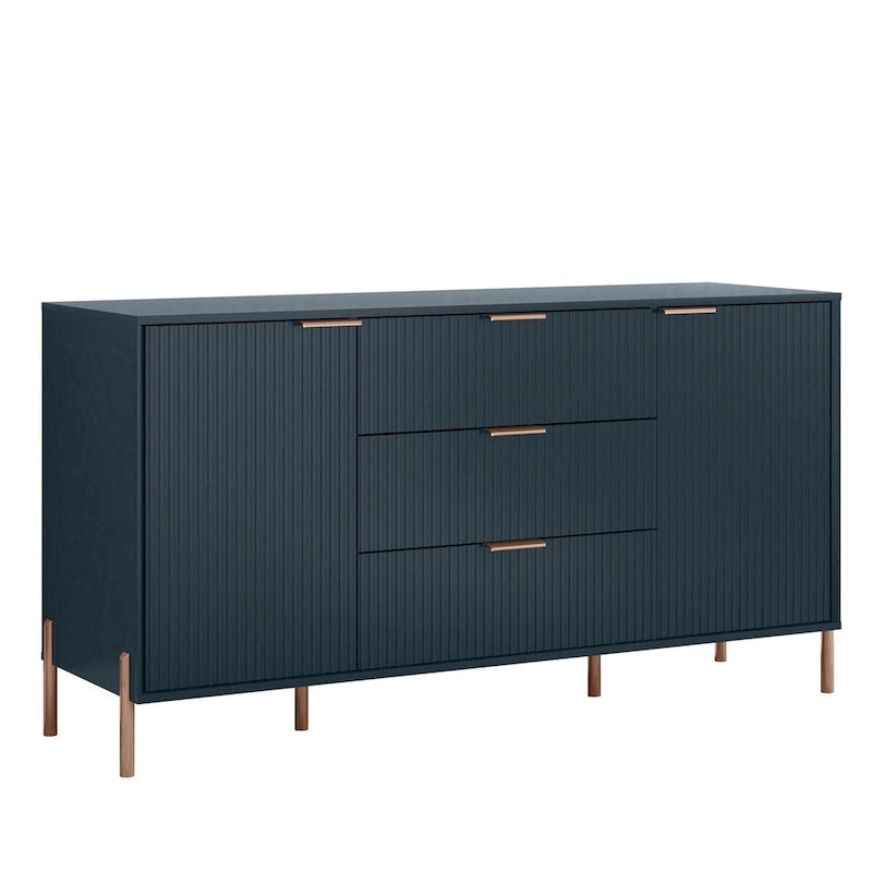 Meuble de rangement 147 cm avec étagère réglable Blanc cassé / Noir / Bleu marine