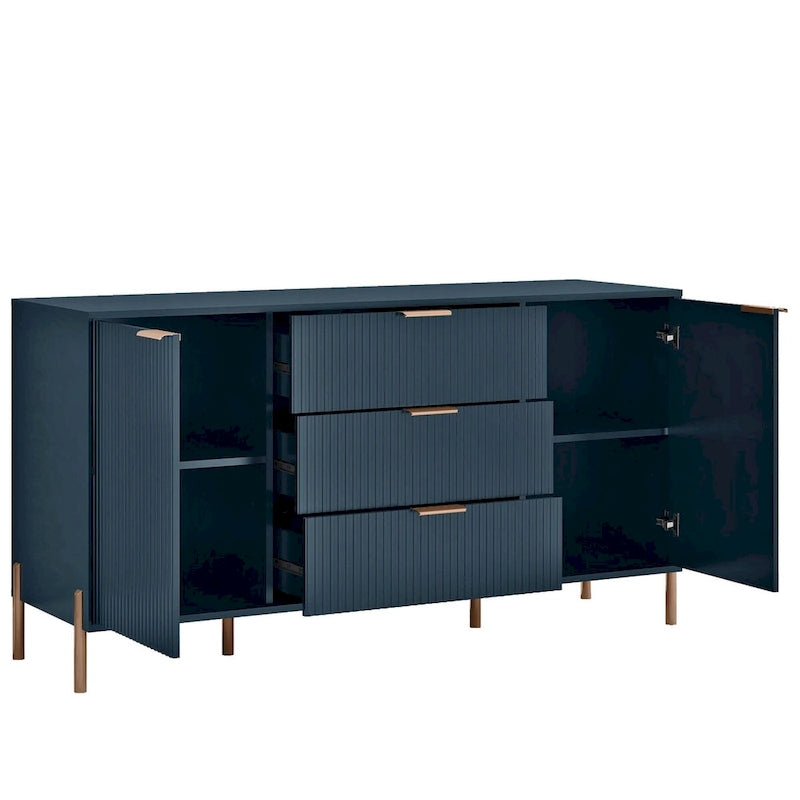 Meuble de rangement 147 cm avec étagère réglable Blanc cassé / Noir / Bleu marine