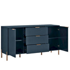 Meuble de rangement 147 cm avec étagère réglable Blanc cassé / Noir / Bleu marine