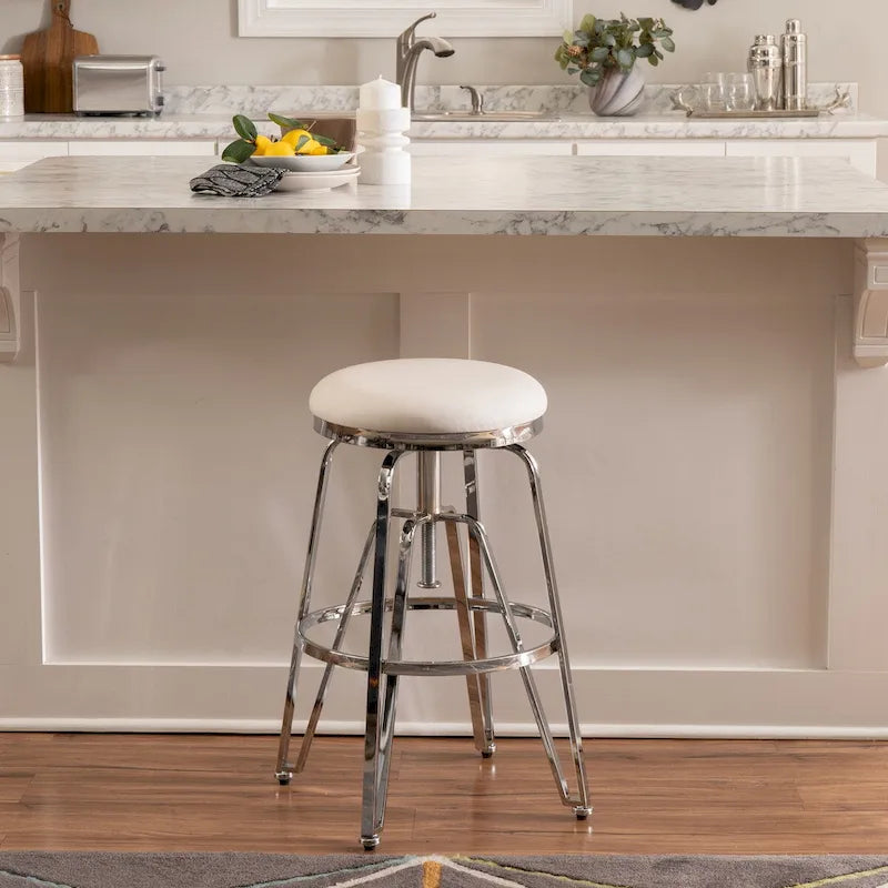 Tabouret de bar réglable sans dossier en similicuir blanc (Blanc/Argent & Blanc/Or), Individuel