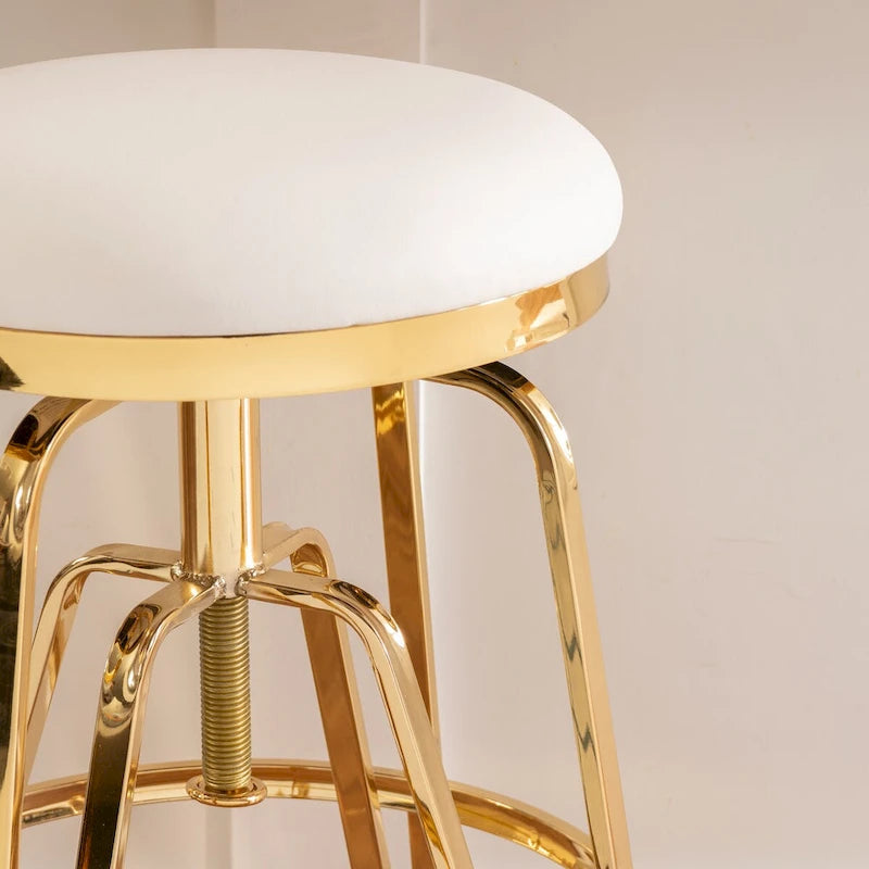 Tabouret de bar réglable sans dossier en similicuir blanc (Blanc/Argent & Blanc/Or), Individuel
