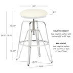 Tabouret de bar réglable sans dossier en similicuir blanc (Blanc/Argent & Blanc/Or), Individuel