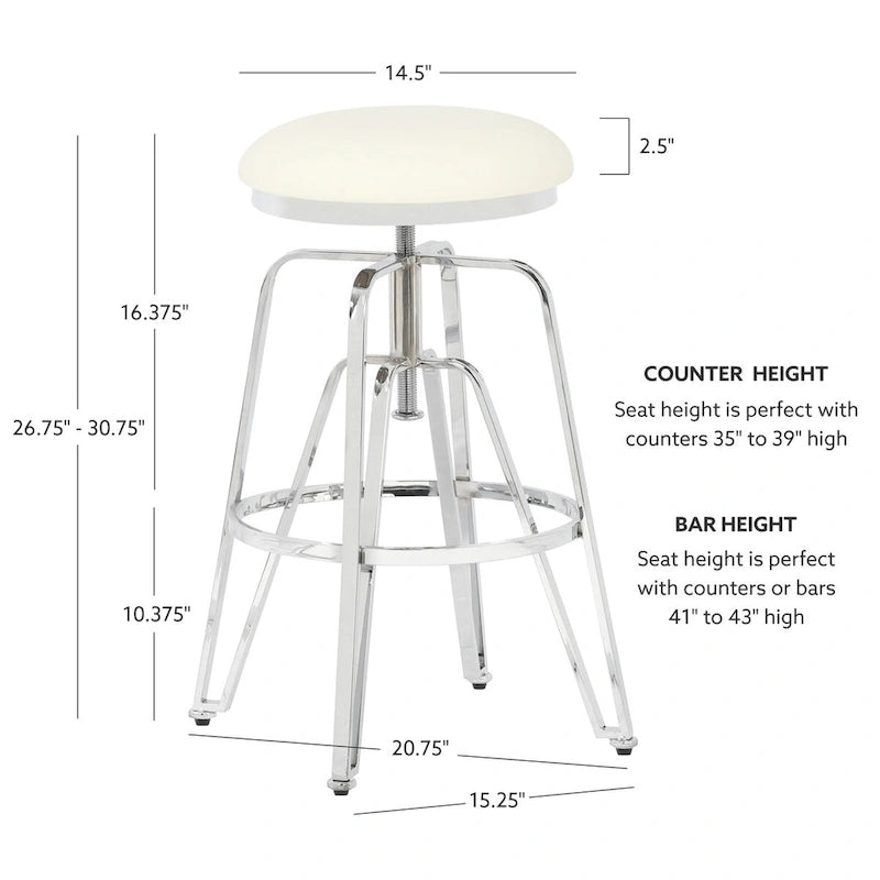 Tabouret de bar réglable sans dossier en similicuir blanc (Blanc/Argent & Blanc/Or), Individuel