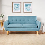Causeuse capitonnée 2 places style Mid-Century – Orange brûlé / Gris foncé / Bleu