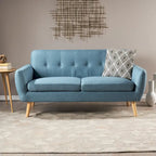 Causeuse capitonnée 2 places style Mid-Century – Orange brûlé / Gris foncé / Bleu