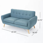Causeuse capitonnée 2 places style Mid-Century – Orange brûlé / Gris foncé / Bleu