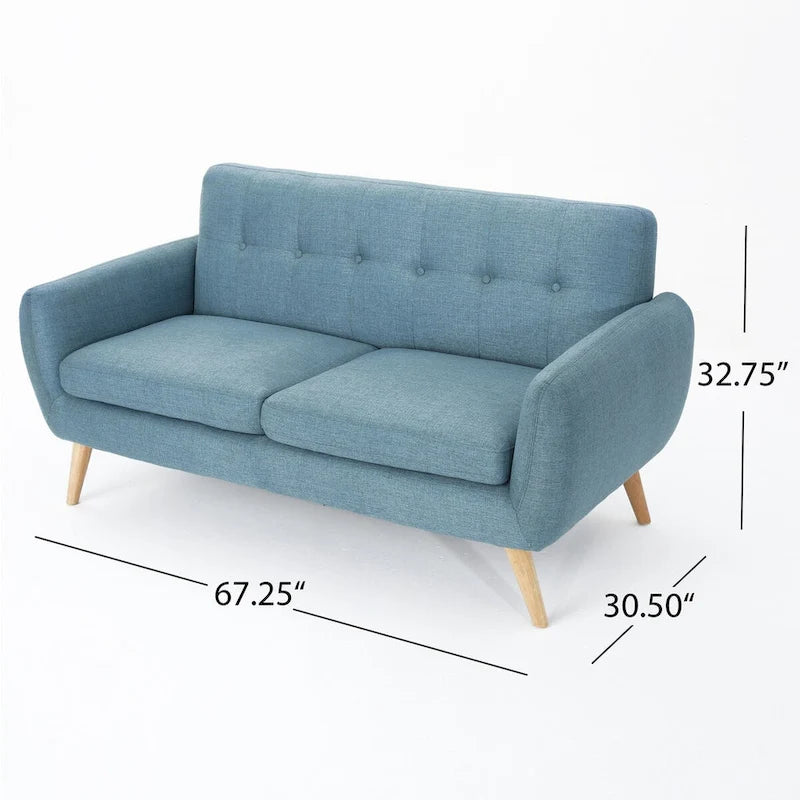 Causeuse capitonnée 2 places style Mid-Century – Orange brûlé / Gris foncé / Bleu
