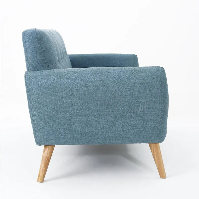 Causeuse capitonnée 2 places style Mid-Century – Orange brûlé / Gris foncé / Bleu