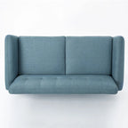 Causeuse capitonnée 2 places style Mid-Century – Orange brûlé / Gris foncé / Bleu