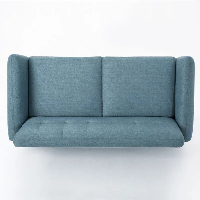 Causeuse capitonnée 2 places style Mid-Century – Orange brûlé / Gris foncé / Bleu