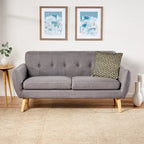 Causeuse capitonnée 2 places style Mid-Century – Orange brûlé / Gris foncé / Bleu