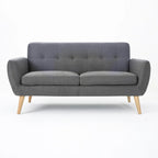 Causeuse capitonnée 2 places style Mid-Century – Orange brûlé / Gris foncé / Bleu