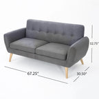 Causeuse capitonnée 2 places style Mid-Century – Orange brûlé / Gris foncé / Bleu