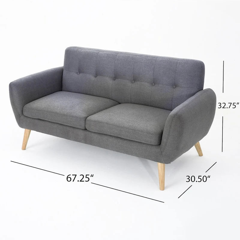 Causeuse capitonnée 2 places style Mid-Century – Orange brûlé / Gris foncé / Bleu