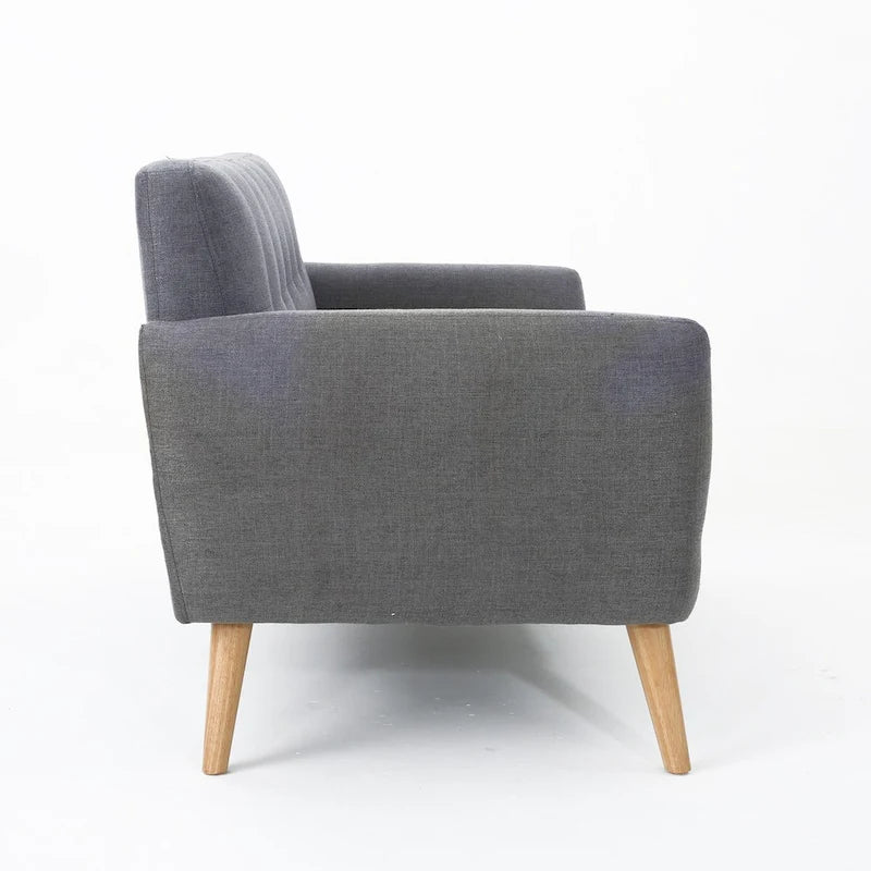 Causeuse capitonnée 2 places style Mid-Century – Orange brûlé / Gris foncé / Bleu