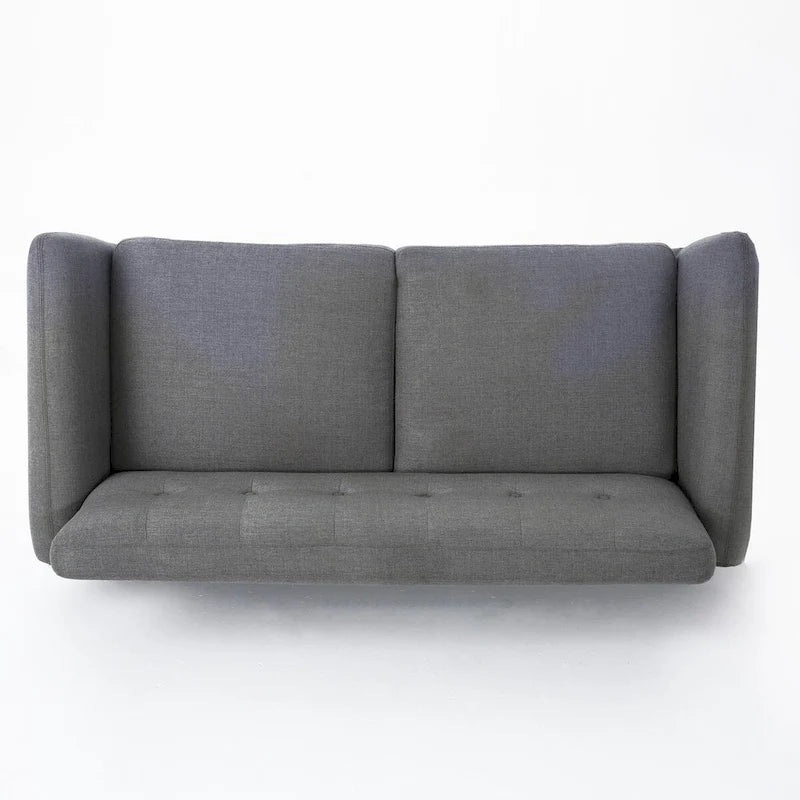 Causeuse capitonnée 2 places style Mid-Century – Orange brûlé / Gris foncé / Bleu