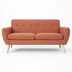 Causeuse capitonnée 2 places style Mid-Century – Orange brûlé / Gris foncé / Bleu