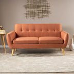 Causeuse capitonnée 2 places style Mid-Century – Orange brûlé / Gris foncé / Bleu