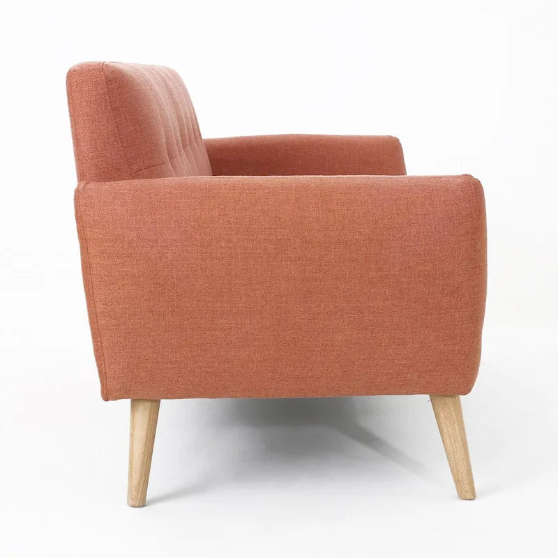 Causeuse capitonnée 2 places style Mid-Century – Orange brûlé / Gris foncé / Bleu