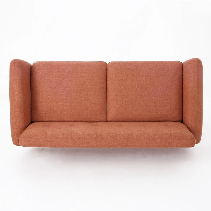 Causeuse capitonnée 2 places style Mid-Century – Orange brûlé / Gris foncé / Bleu