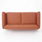 Causeuse capitonnée 2 places style Mid-Century – Orange brûlé / Gris foncé / Bleu