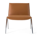 Chaise de bureau moderne latérale en cuir vegan couleur camel avec pieds chromés