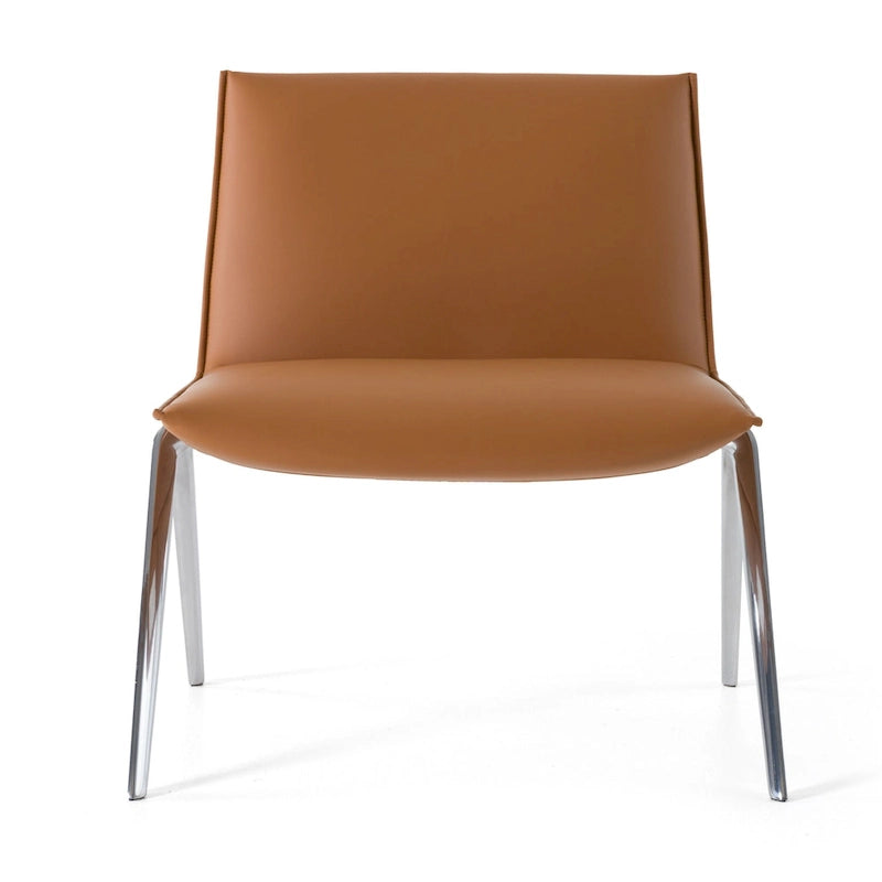 Chaise de bureau moderne latérale en cuir vegan couleur camel avec pieds chromés