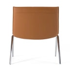 Chaise de bureau moderne latérale en cuir vegan couleur camel avec pieds chromés