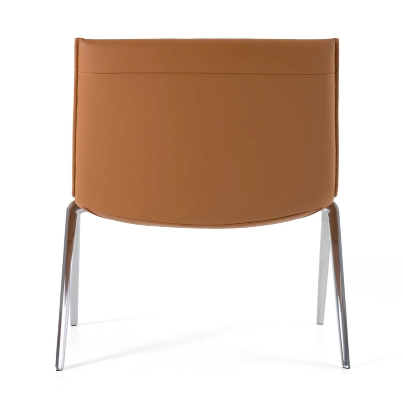 Chaise de bureau moderne latérale en cuir vegan couleur camel avec pieds chromés