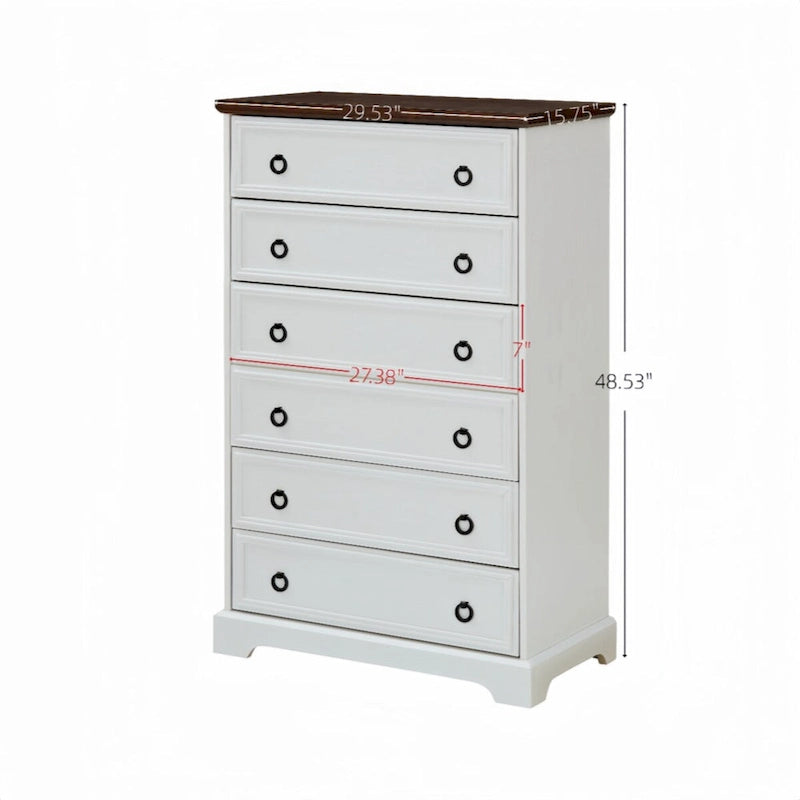 Commode haute 6 tiroirs gris délavé/blanc, assemblage par 2 personnes