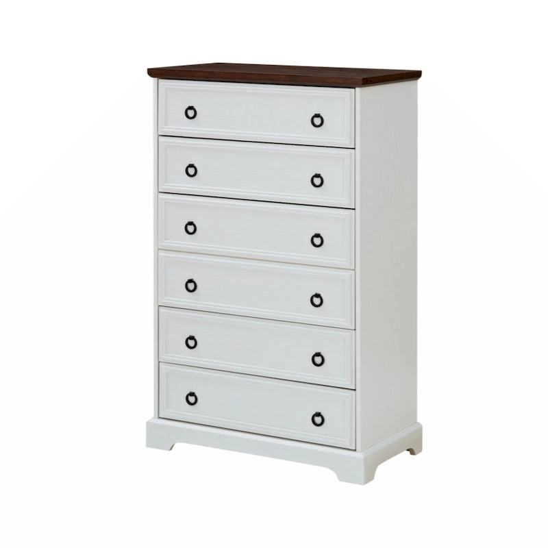 Commode haute 6 tiroirs gris délavé/blanc, assemblage par 2 personnes