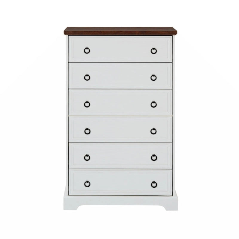 Commode haute 6 tiroirs gris délavé/blanc, assemblage par 2 personnes
