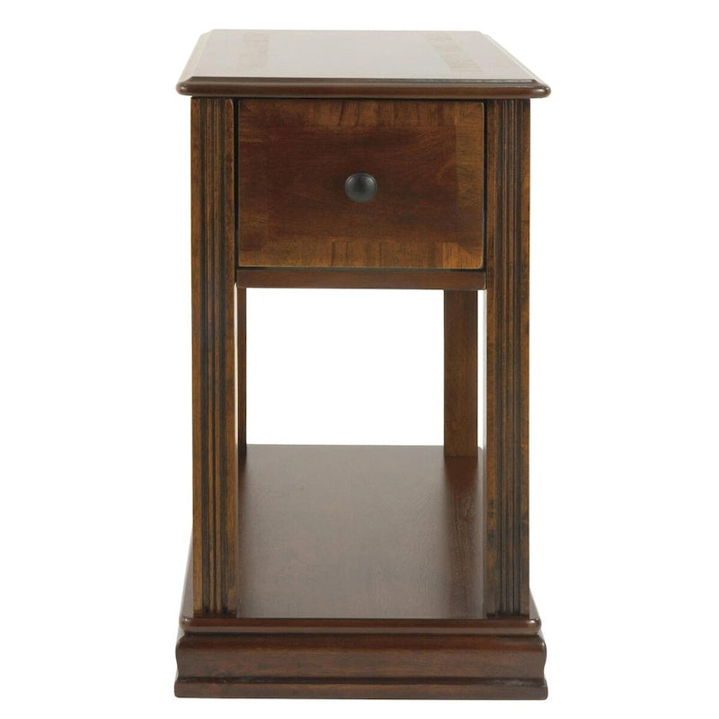 Table d'appoint latérale de chevet marron avec tiroir, simple