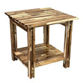 Table d'appoint en bois d'acacia massif avec étagère – Naturel/Acajou, 2 niveaux, 1 personne