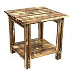 Table d'appoint en bois d'acacia massif avec étagère – Naturel/Acajou, 2 niveaux, 1 personne