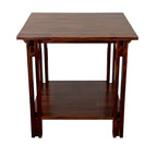 Table d'appoint en bois d'acacia massif avec étagère – Naturel/Acajou, 2 niveaux, 1 personne