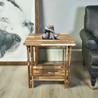 Table d'appoint en bois d'acacia massif avec étagère – Naturel/Acajou, 2 niveaux, 1 personne