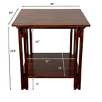 Table d'appoint en bois d'acacia massif avec étagère – Naturel/Acajou, 2 niveaux, 1 personne