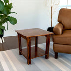 Table d'appoint en bois d'acacia massif avec étagère – Naturel/Acajou, 2 niveaux, 1 personne