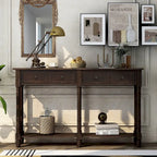 Table console avec 2 tiroirs et étagère inférieure, naturelle / expresso / ivoire / grise / bleue