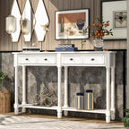 Table console avec 2 tiroirs et étagère inférieure, naturelle / expresso / ivoire / grise / bleue
