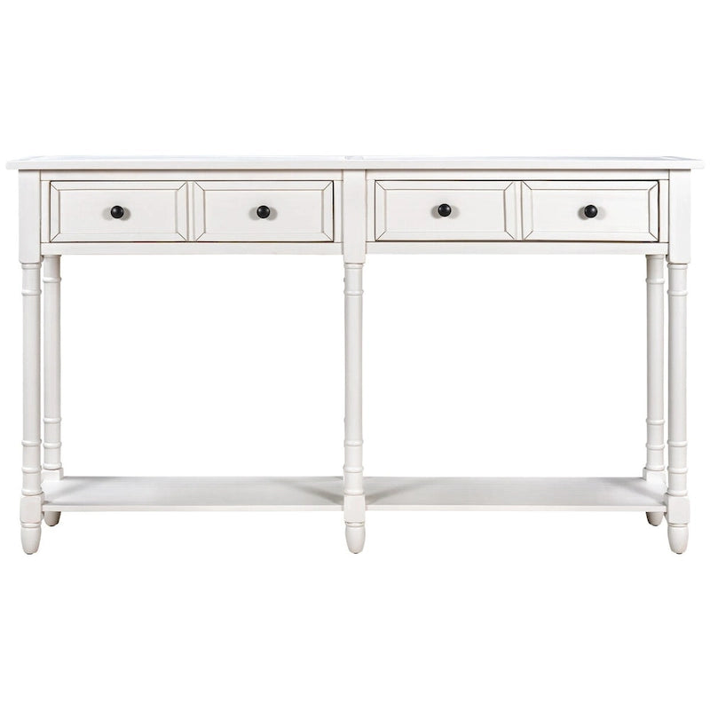Table console avec 2 tiroirs et étagère inférieure, naturelle / expresso / ivoire / grise / bleue