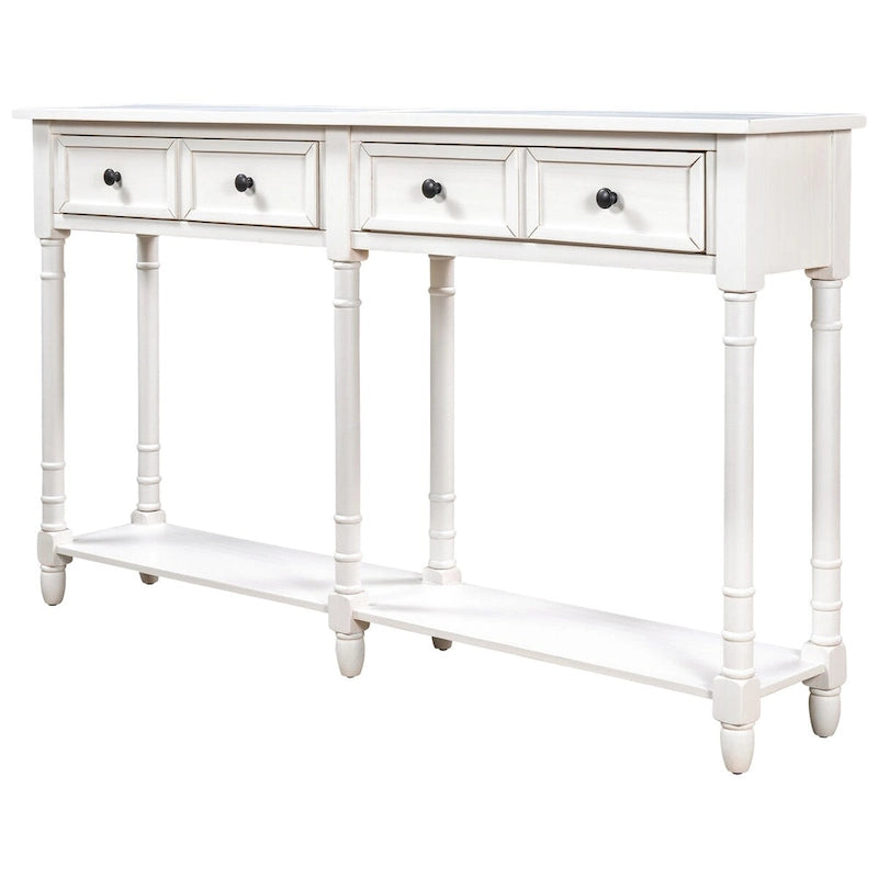 Table console avec 2 tiroirs et étagère inférieure, naturelle / expresso / ivoire / grise / bleue
