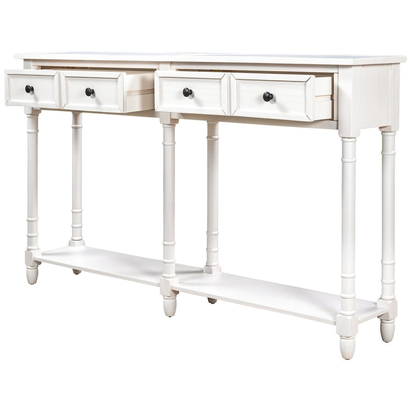 Table console avec 2 tiroirs et étagère inférieure, naturelle / expresso / ivoire / grise / bleue