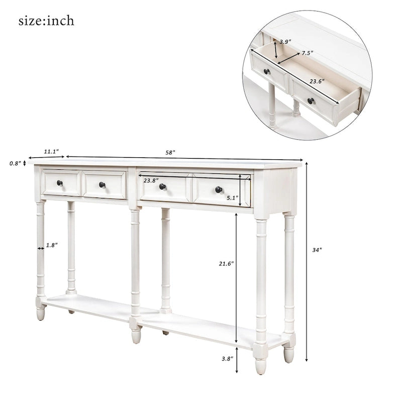 Table console avec 2 tiroirs et étagère inférieure, naturelle / expresso / ivoire / grise / bleue