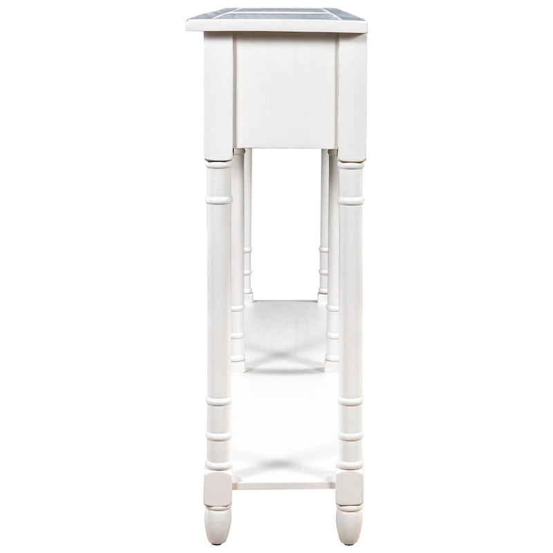 Table console avec 2 tiroirs et étagère inférieure, naturelle / expresso / ivoire / grise / bleue