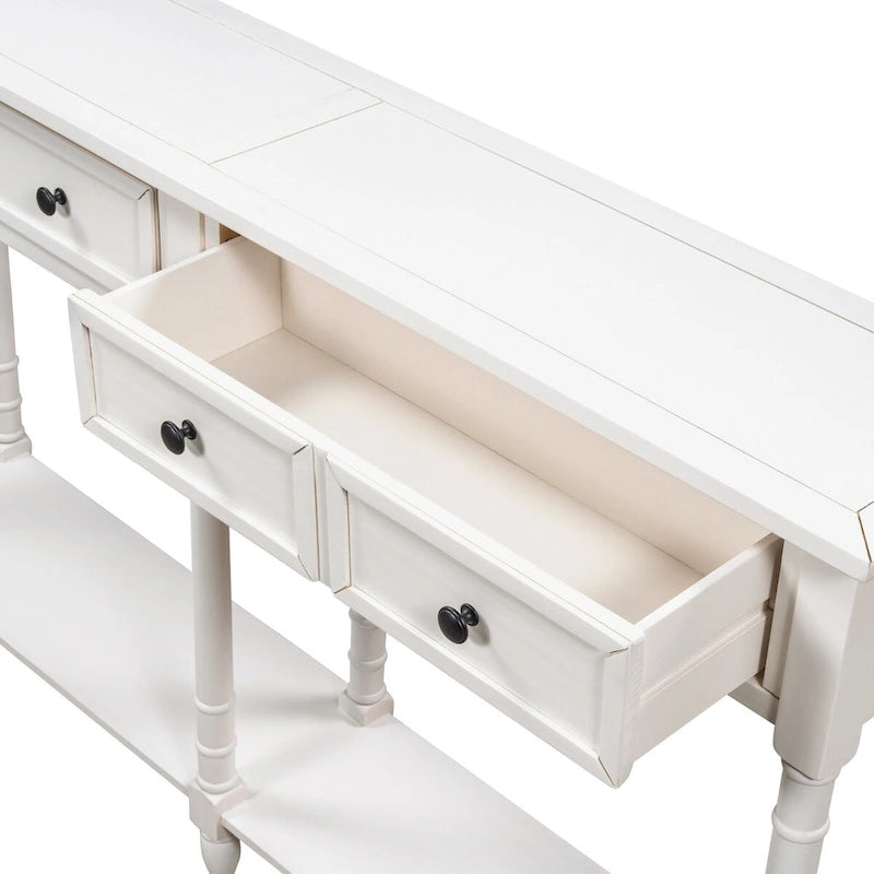 Table console avec 2 tiroirs et étagère inférieure, naturelle / expresso / ivoire / grise / bleue