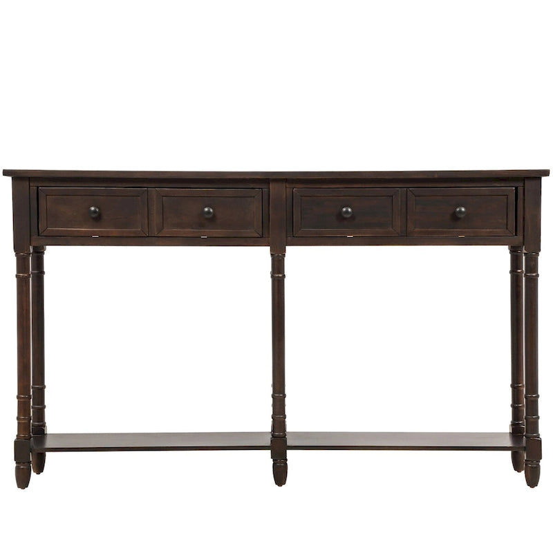 Table console avec 2 tiroirs et étagère inférieure, naturelle / expresso / ivoire / grise / bleue