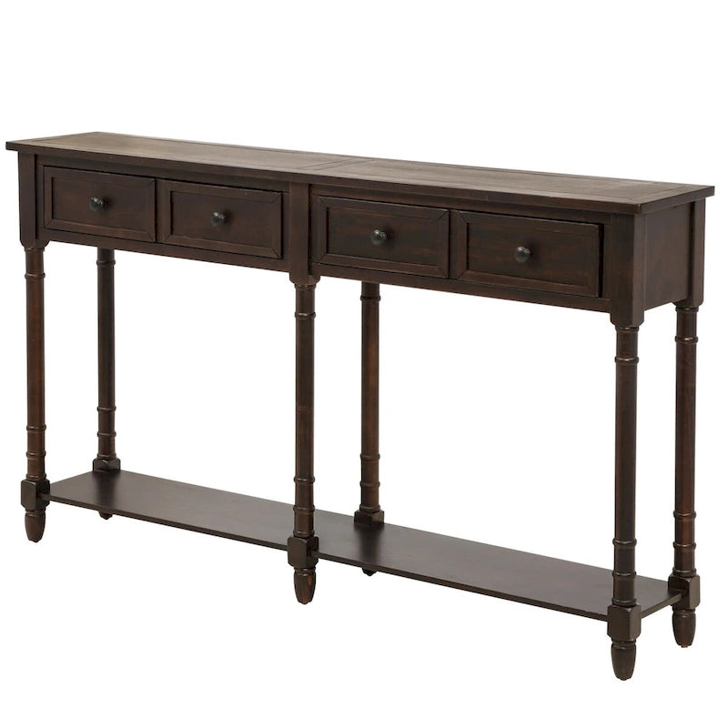 Table console avec 2 tiroirs et étagère inférieure, naturelle / expresso / ivoire / grise / bleue