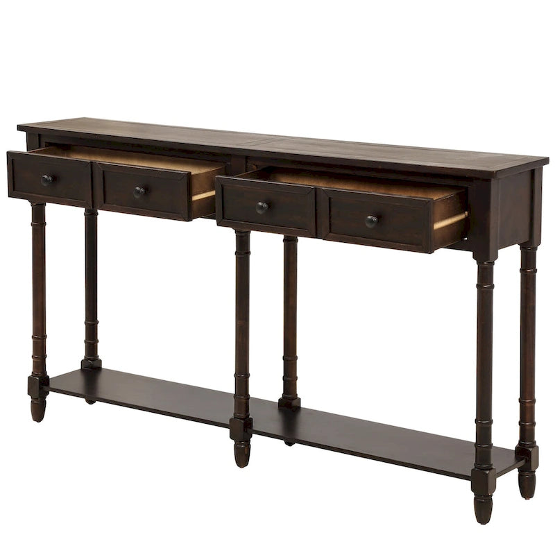 Table console avec 2 tiroirs et étagère inférieure, naturelle / expresso / ivoire / grise / bleue